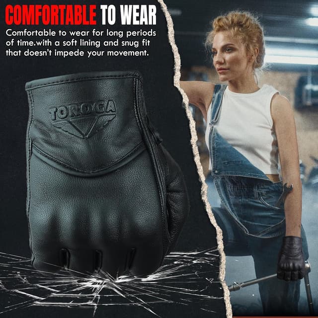 Thumbnail 3 de TOROGA Hard Knuckle Leather Motorcycle Gloves Full‑Finger