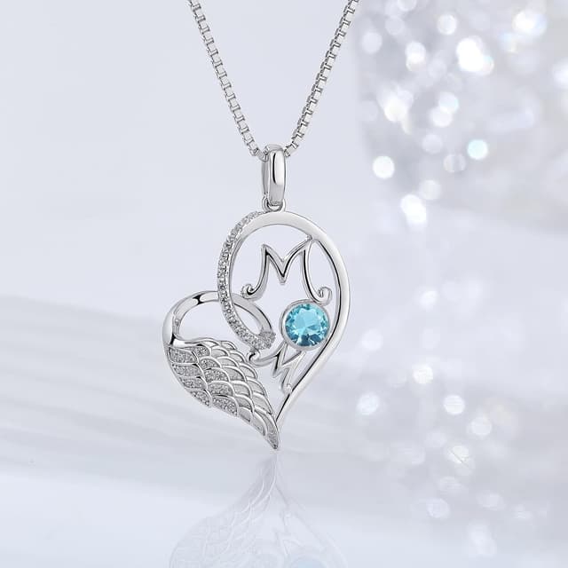 Detalle de jiamiaoi Herz Kette in 18K Weißgold-Optik (vergoldet) mit 925 Silberkette und Herzanhänger – mit Geburtsstein