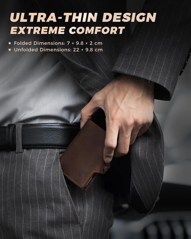 Detalle de LORZOR Card Wallet Slim with XXL Coin Pocket – RFID-blocking leather card holder