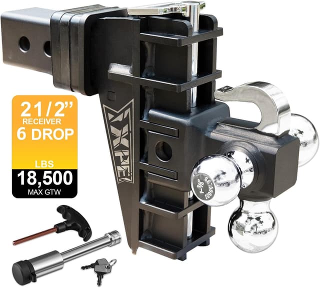 Detalle de XPE XPE Adjustable Trailer Hitch with 2.5-Inch Receiver (18500 lbs GTW) 6-Inch Drop Tri-Ball Mount