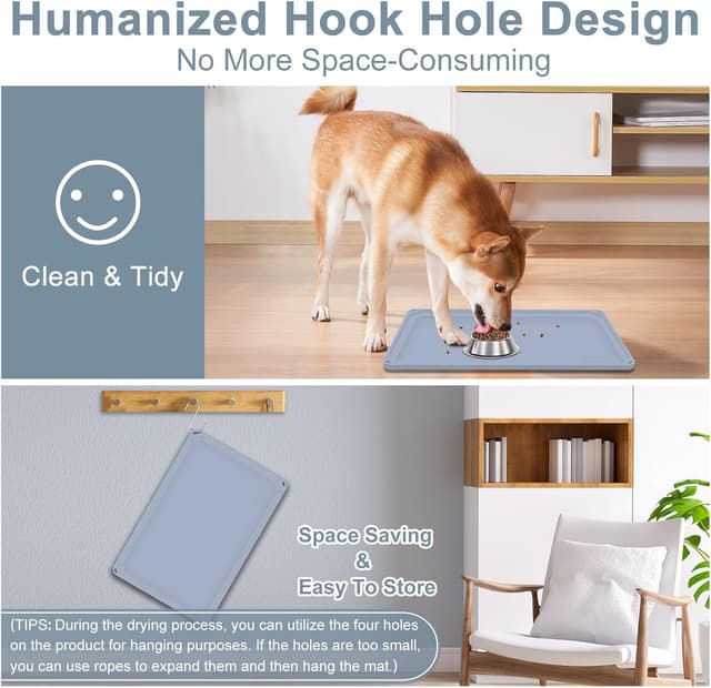 Detalle de Gimilife Napfunterlage für Hund & Katze – rutschfeste, wasserdichte Futtermatte mit erhöhtem Rand (53 x 36 cm)