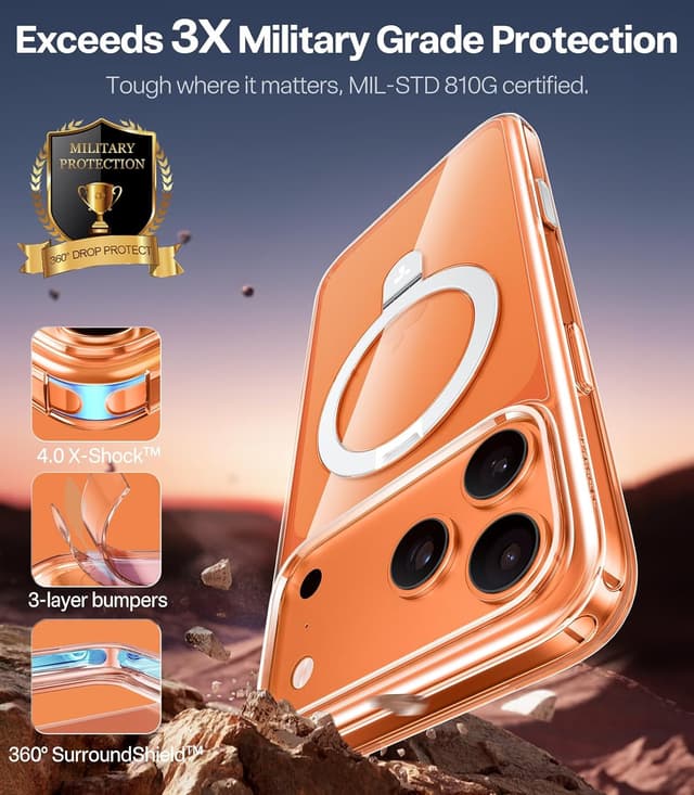 Detalle de TORRAS Ostand Magnetic Case for iPhone 17 Pro Max (MagSafe) with Built-In Stand & Camera Control Button, Clear Slim Soft Edge