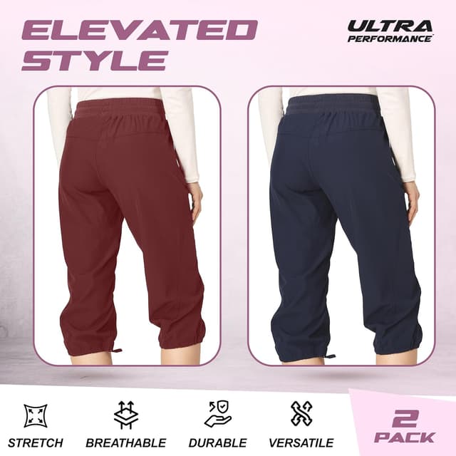 Detalle de Ultra Performance Women’s Capri Hiking Pants (2-Pack) with Four-Way Stretch & Moisture-Wicking