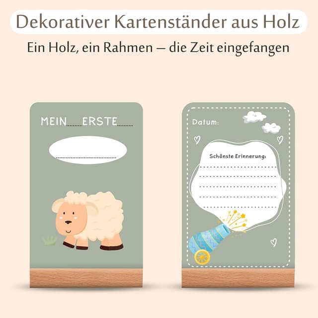 Detalle de Giftota Baby-Meilensteinkarten mit Tiermotiven (50 Karten) inkl. Holz-Kartenständer