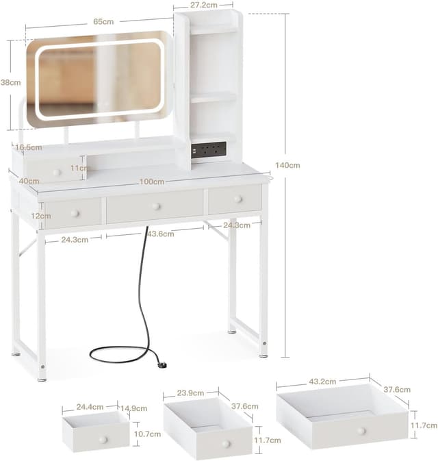 Detalle de ODK Dressing Table, Adjustable LED Mirror