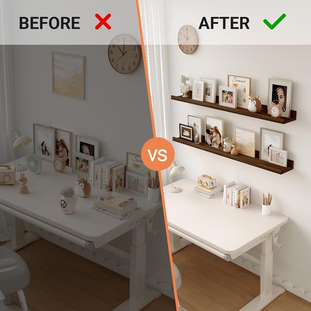 Detalle 2 de Floating Shelves Set of 2, 90 cm Walnut Floating Shelves with Ledge (Wall-Mounted)