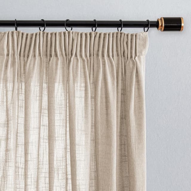 Detalle de MYSKY HOME Vorhang mit Kräuselband (2er-Set) in Beige – Leinenoptik, halbtransparent für Kinderzimmer & Wohnzimmer