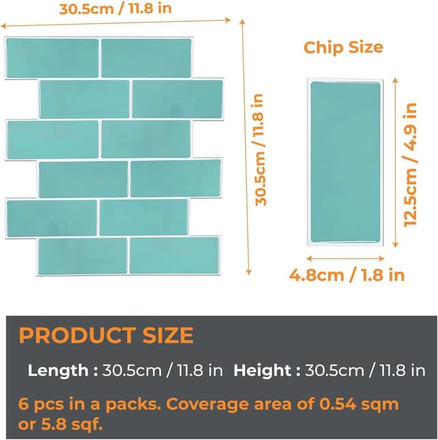 Detalle de WALPLUS 3D Tile Stickers Peel and Stick Backsplash Decals (6 sheets, 12x12in)