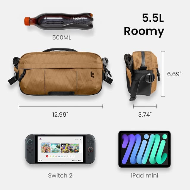 Detalle 2 de tomtoc 5.5L X-Pac Sling Bag (heavy-duty) for Steam Deck, Rog Ally X and iPad mini