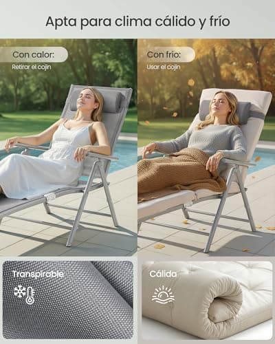 Detalle de SONGMICS Tumbona plegable GCB024WZ02 beige arena con respaldo ajustable y cojín de 6 cm