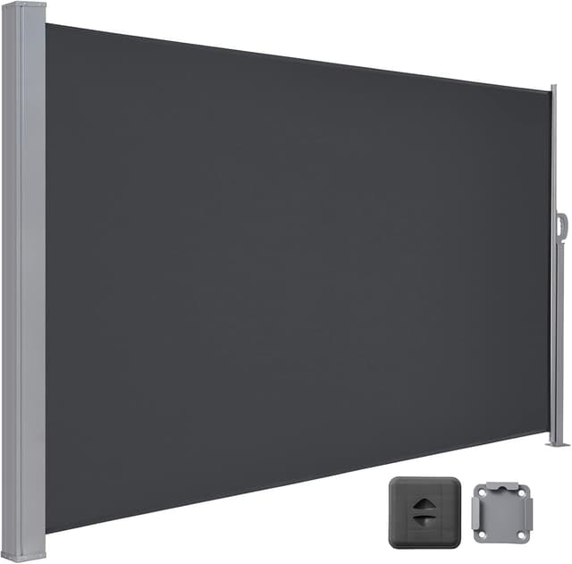 Detalle de LARMNEE Seitenmarkise mit Stahl-Kasten (ausziehbar) 180 x 450 cm – blickdicht, wind- und sonnenschutz für Balkon & Terrasse