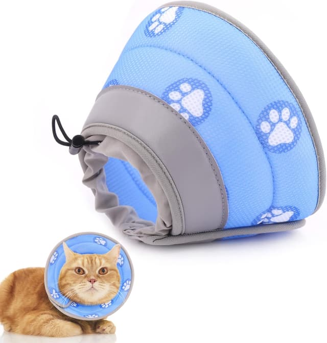 Detalle de Supet Soft Cat Recovery Collar (EPE) for Post-Surgery Licking, Adjustable Blue, M