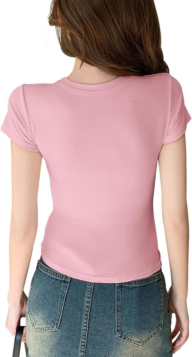 Detalle 2 de JEROZIYANT women’s cropped basic T-shirt – slim fit round-neck short sleeve