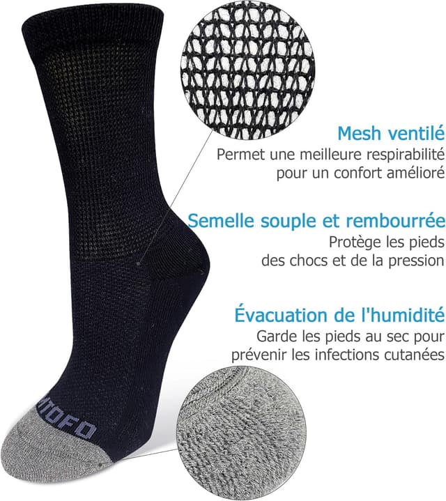 Detalle 2 de ZFSOCK Chaussettes diabétiques sans élastique, sans couture et à semelle rembourrée (4 paires, mi-mollet)