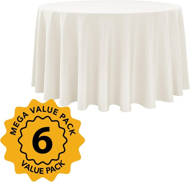 Detalle de Dailyset 6-Pack Ivory Round Tablecloths (120 Inches) for 5–6 Ft Round Tables