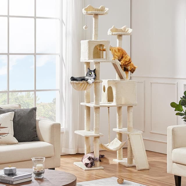 Detalle 2 de Yaheetech Arbre à Chat Géant 209 cm avec poteaux en sisal, 2 perchoirs, niches et hamac