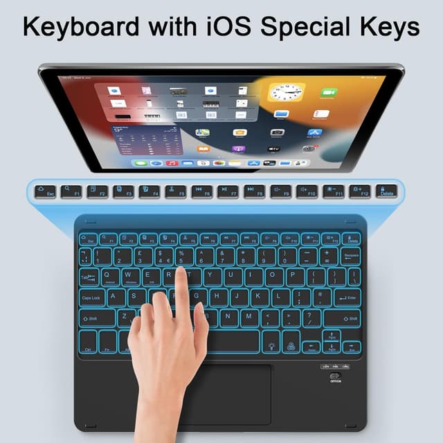 Detalle 2 de SOPPY Backlit Bluetooth Keyboard with Touchpad (UK Layout, Black) – portable rechargeable mini keyboard