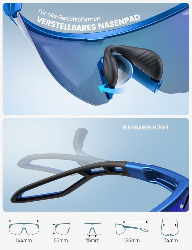 Detalle 2 de Lamicall Schnelle Sportbrille Herren & Damen (24 g, TR-90) mit polarisierenden TAC-Gläsern und UV400