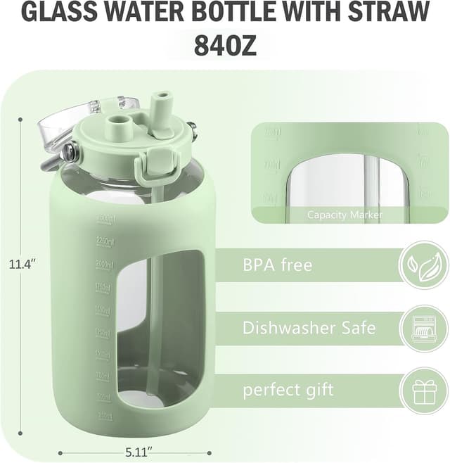 Detalle 2 de BLUEGO Trinkflasche Glas 2,5 l mit Zeitmarkierungen