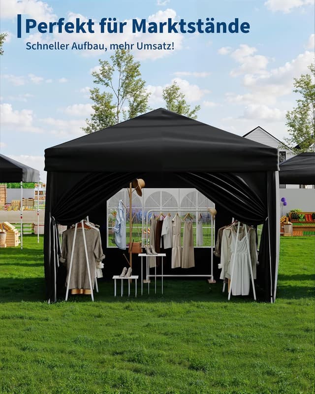 Thumbnail 6 de Faltpavillon 3x3 m wasserdicht mit 4 Seitenwänden (420D Oxford, UV-Schutz 50+) – Pop-up Partyzelt Schwarz