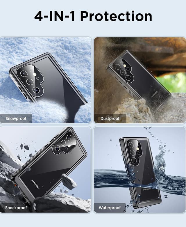 Detalle 2 de Beeasy Waterproof Shockproof Case for Samsung Galaxy S25 Ultra (6.9 inch) – IP68 Full-Body Cover with Built-in Screen Protector, Black