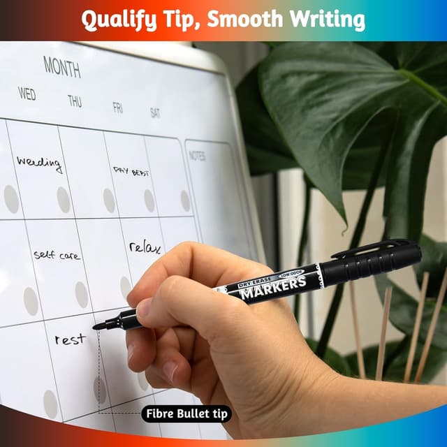 Detalle 2 de SUQJOY Whiteboard Pens (Medium Fine Tip) – Low Odour Dry Wipe Markers, 12-pack, 4 colours