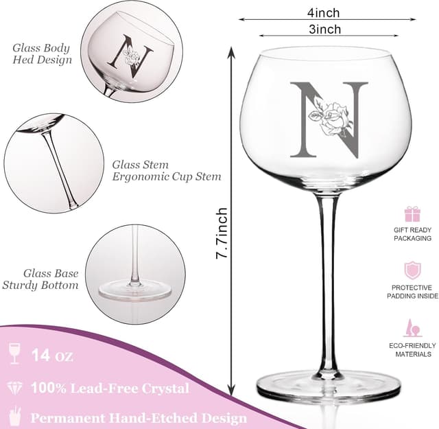 Thumbnail 2 de Personalized Wine Glass Letter N đ·