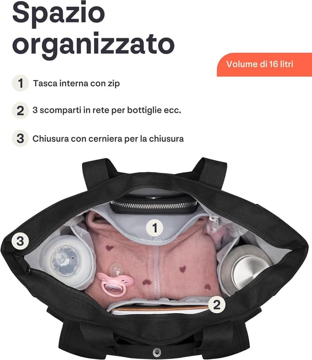 Detalle de Johnny Urban Zaino Fasciatoio Neonato Blair con borsa passeggino, volume 16 litri, idrorepellente