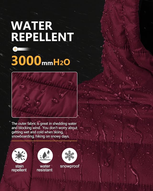 Detalle 2 de Outdoor Ventures Damen Steppjacke – leichte, packbare Übergangsjacke mit Kapuze