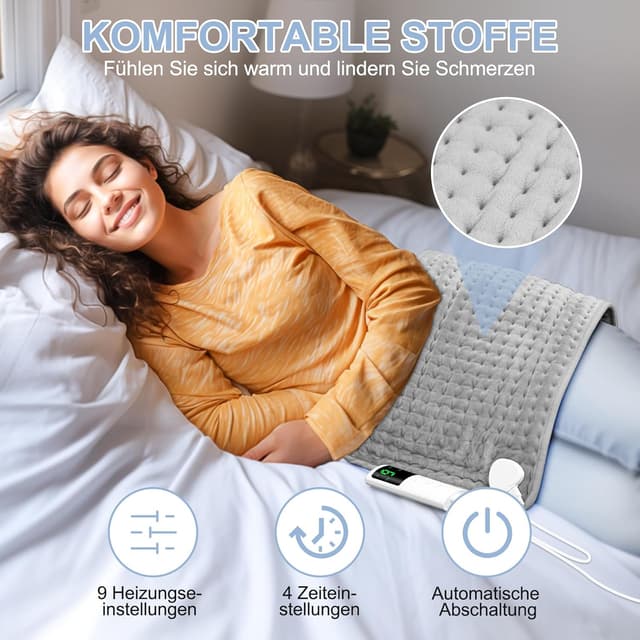 Detalle de UOHHBOE Heizkissen 75W (60×30 cm) mit PTC-Schnellheizung, 9 Temperaturstufen & 4-Stunden-Timer