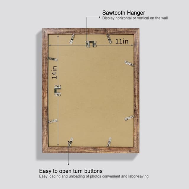 Detalle de Hongkee 11x14 Picture Frame Set of 2 (Real Glass, Rustic Brown) for Wall Display