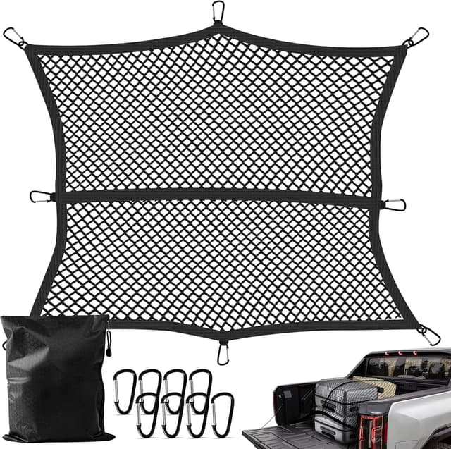 Detalle de Dayacoco Truck Bed Cargo Net (Stretchable 4' x 4' to 7' x 7') with 8 Rustproof Buckles