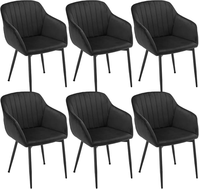 Detalle de Goeurvant set da 6 sedie da pranzo in velluto nere con seduta imbottita e braccioli