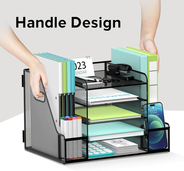 Detalle de SUPTIDY Mesh Desk Organiser with File Holder (5-tier trays) – Black