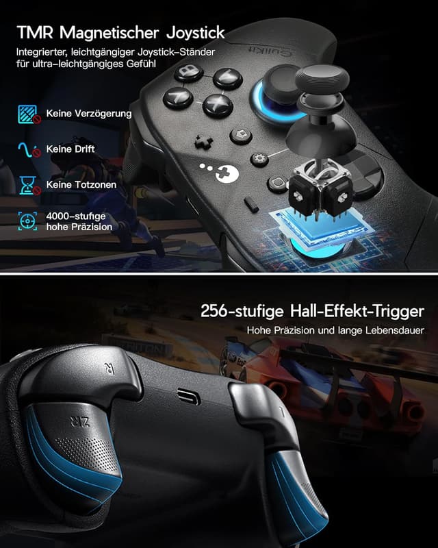 Detalle de GuliKit ES PRO Wireless Controller – niedrige Latenz, TMR-Sticks und bis zu 30 Stunden Akku für PC, Windows, Android, iOS & Switch