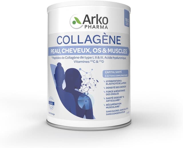 Detalle de Arkopharma Collagène Peau Cheveux Os & Muscles 260 g — complément alimentaire pour peau, cheveux, ongles, os et muscles