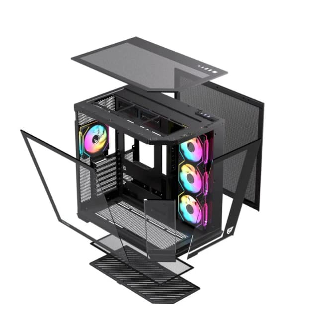 Detalle de Nfortec Pulsar ARGB Semi Torre ATX — doble cristal y 4 ventiladores