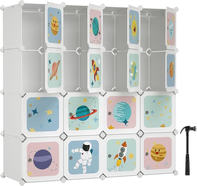 Detalle de SONGMICS Armadio modulare per bambini con 16 scomparti e 4 barre appendiabiti (LPC905W01), bianco