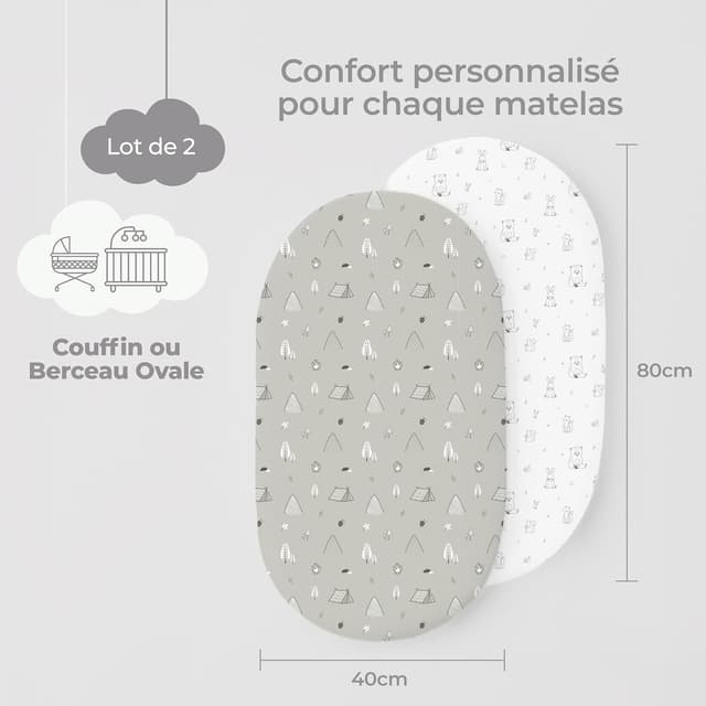 Detalle 2 de Dreamzie lot de 2 draps housse cododo 40x80 cm en coton Oeko-Tex