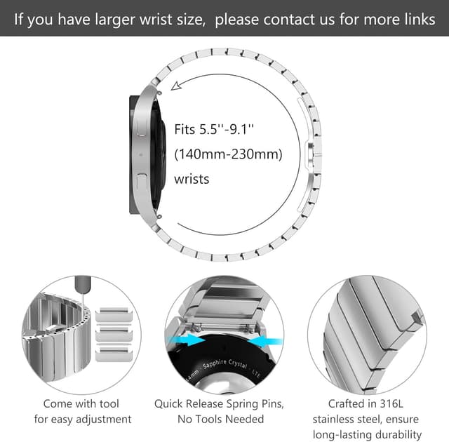 Detalle de KADES stainless steel replacement watch band for Samsung Galaxy Watch (40mm/44mm & select Classic sizes)