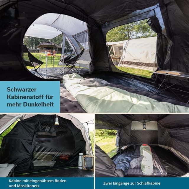 Detalle 2 de Skandika Kambo Tunnelzelt für 4 Personen – Großraum-Familienzelt mit dunkler Schlafkabine