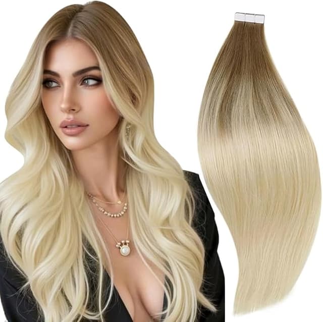 Detalle de RUNATURE Extensiones Adhesivas Pelo Natural Rubio Platino 50cm