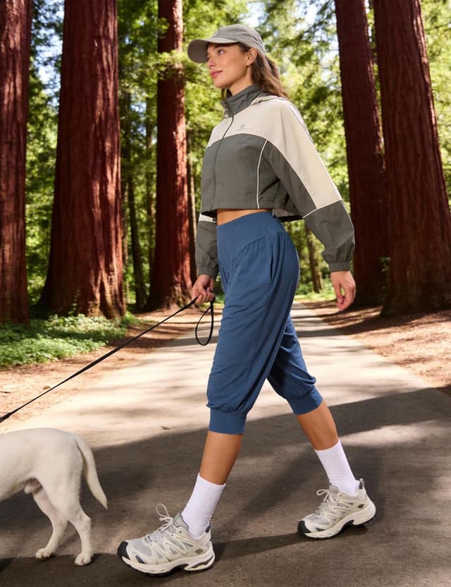 Detalle de Pantalon sarouel femme Terecey taille haute coupe ample 3/4 léger pour yoga, pilates et été