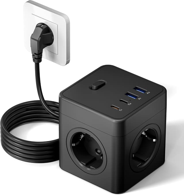 Thumbnail 6 de RIXGLEAM Steckdosenwürfel mit USB 8-in-1 (2× USB‑C bis 20 W, 4× Schuko, 1,5 m) weiß