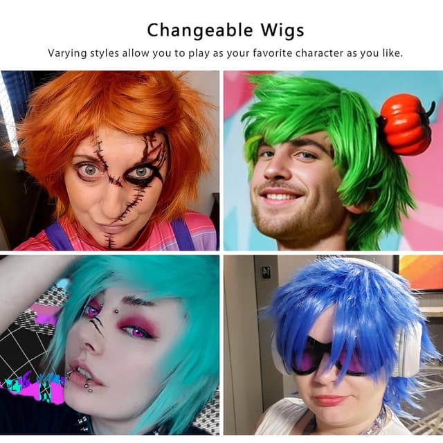 Detalle 1 de PARXITN Halloween Perücke Anime kurz 20 cm