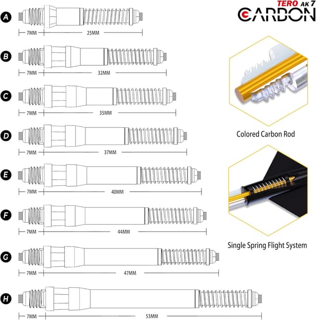 Detalle 2 de CUESOUL TERO AK7 carbon dart shafts (spring telescopic, built-in) – set of 3