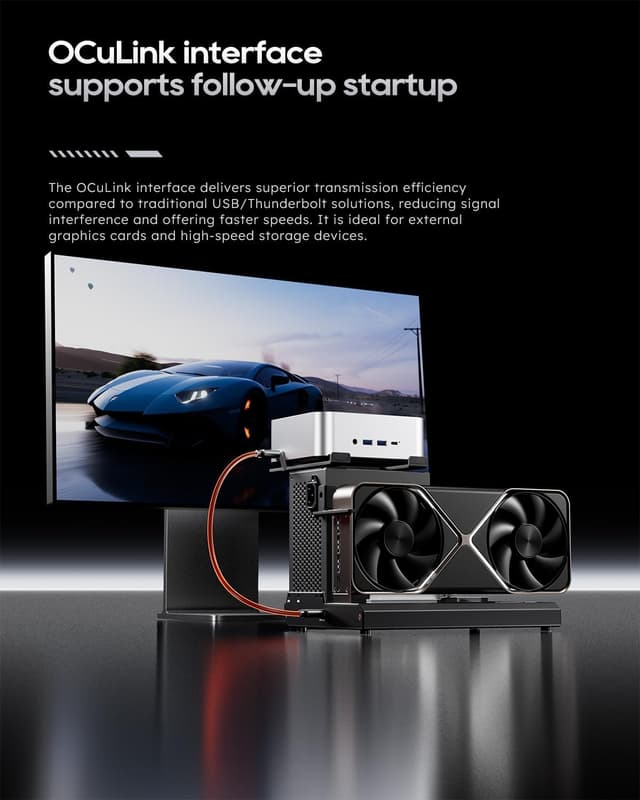 Detalle 2 de AOOSTAR EG01 eGPU-Dockstation mit OCuLink (PCIe 4.0 x4, bis zu 350 W) für Mini-PCs, Laptops und externe Grafikkarten