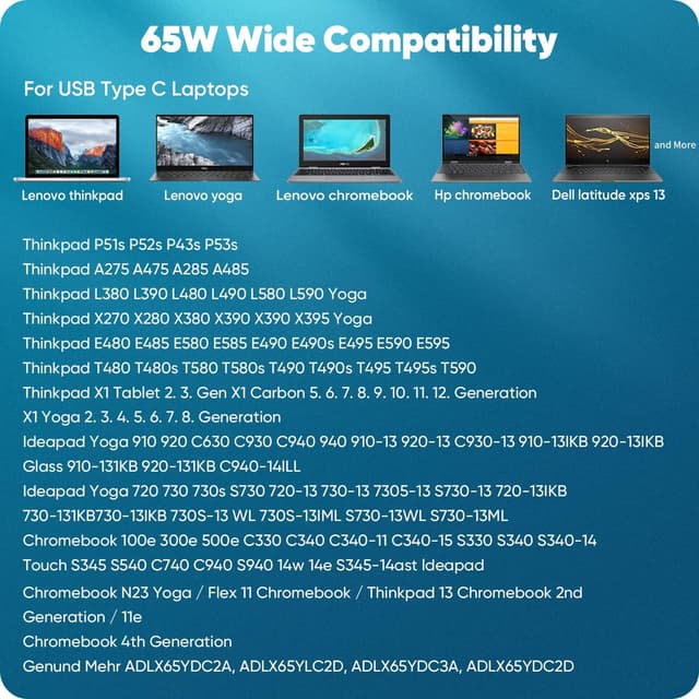 Detalle de 65W USB-C Charger for Lenovo ThinkPad laptops (USB Type-C power adapter)