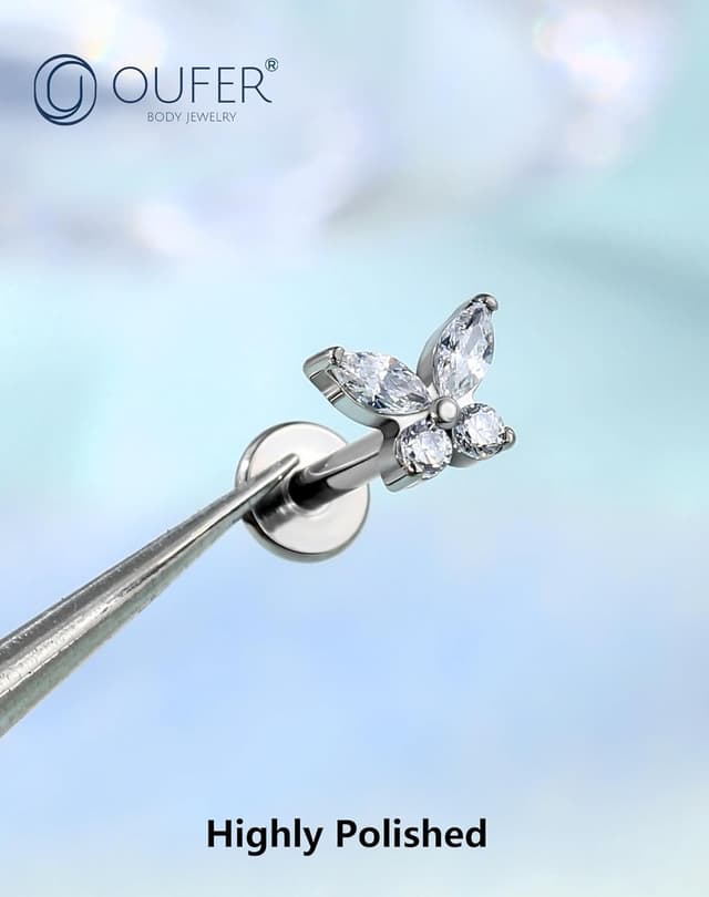 Thumbnail 5 de OUFER Labret 16G Acier 316L 6–12 mm Papillon CZ