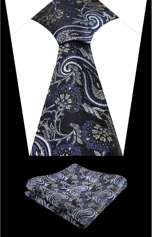 Detalle 2 de Alizeal men’s paisley tie and pocket square set (tie & hanky) for party, business and wedding wear